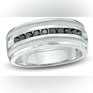 Men's 1/2 CT. T.W. Black Diamond Milgrain Anniversary Band in Sterling Silver